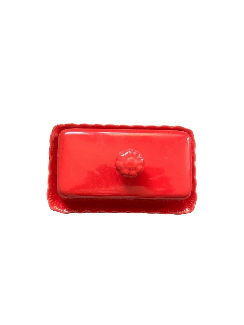 Pioneer Woman Red Embossed “Toni” Stoneware Covered Butter Dish 1/4 Lb